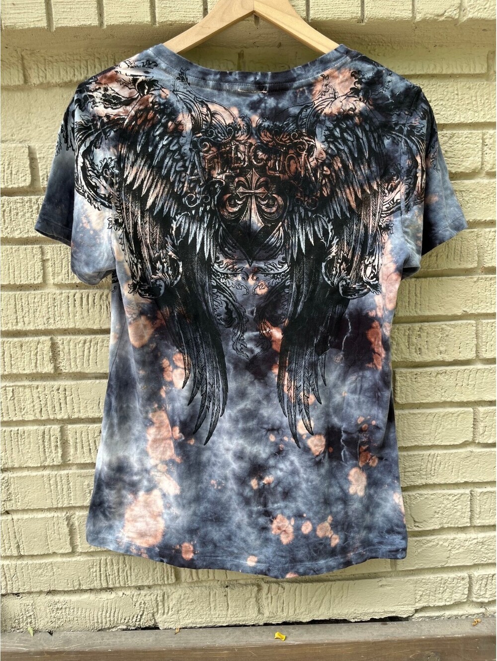 NWT AFFLICTION Live Fast Babydoll XL Extra Large Wing Tie Dye Bleach Fitted - Picture 3 of 5